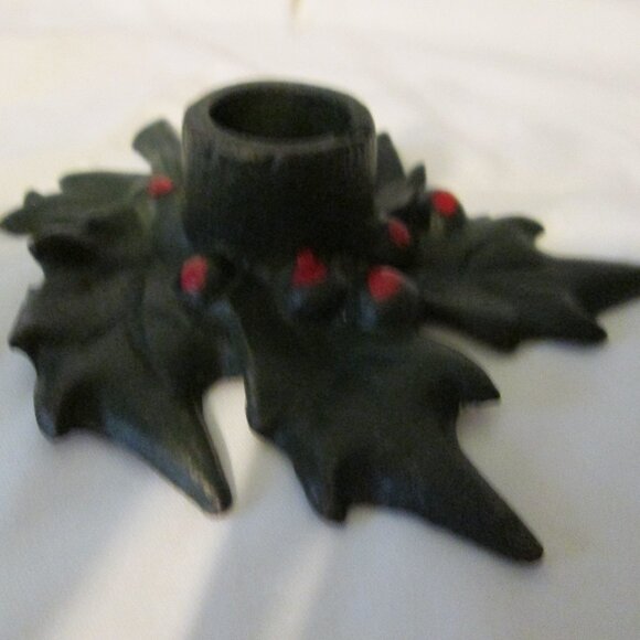 2 Vintage  Christmas Cast Iron Holly Candle Holders - Picture 3 of 10
